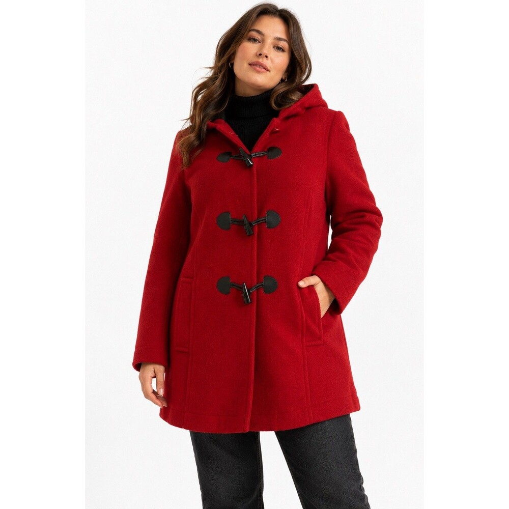 Forever 21+ Plus Size Red Hooded Black Toggle Duffle Coat Plaid Lined 1X Y2K